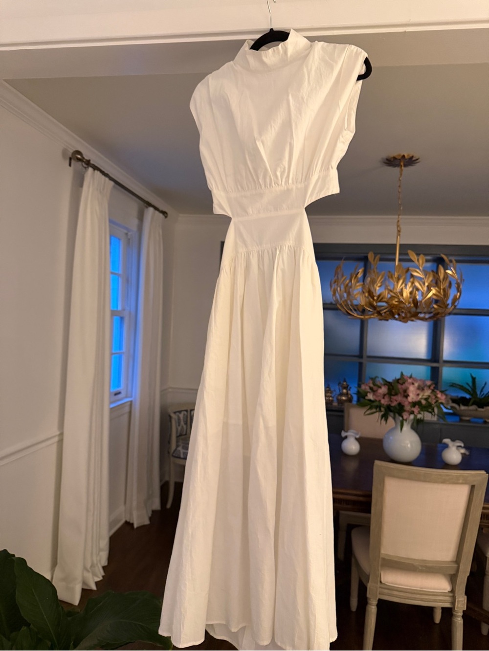Structured High-Neck White Maxi Dress